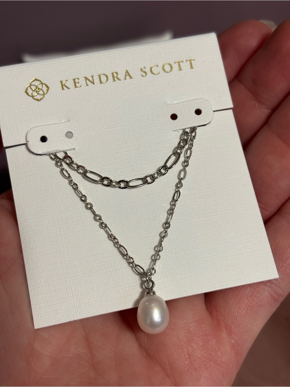 Kendra Scott Silver Double-Chain Pearl Drop Necklace